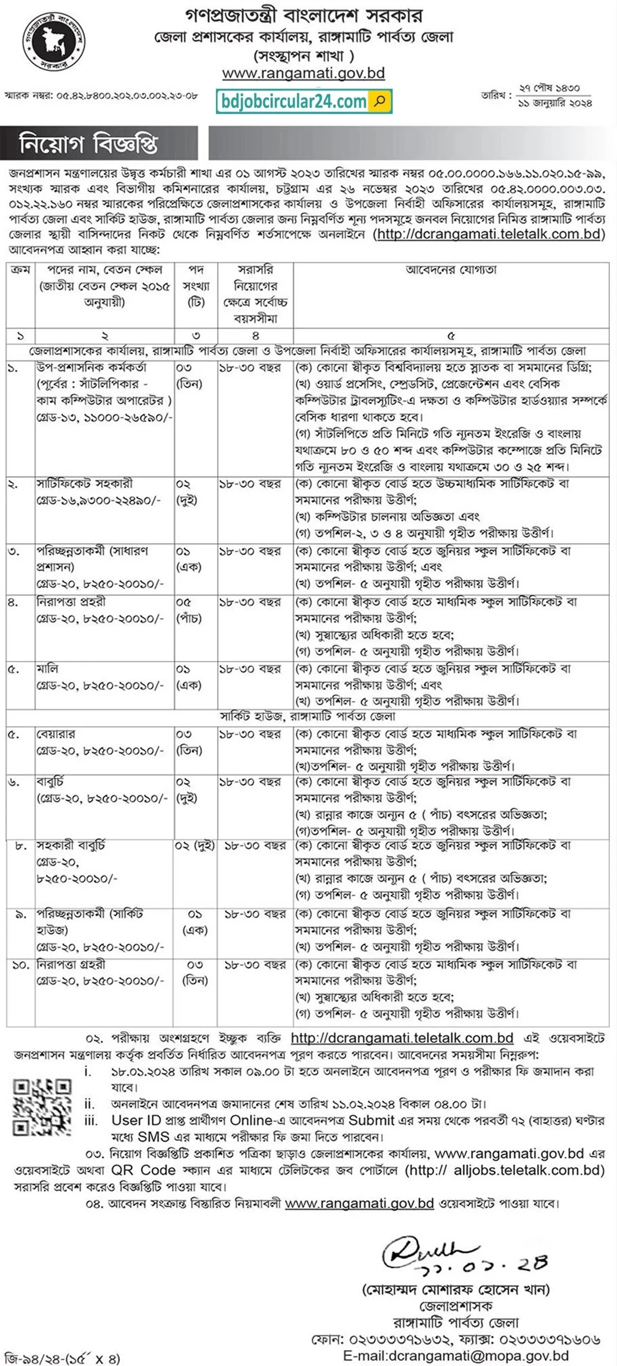Rangamati DC Office Job Circular 2024